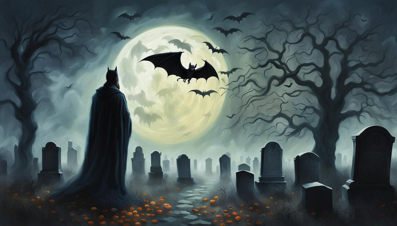 Mystical Halloween Graveyard Oil Painting