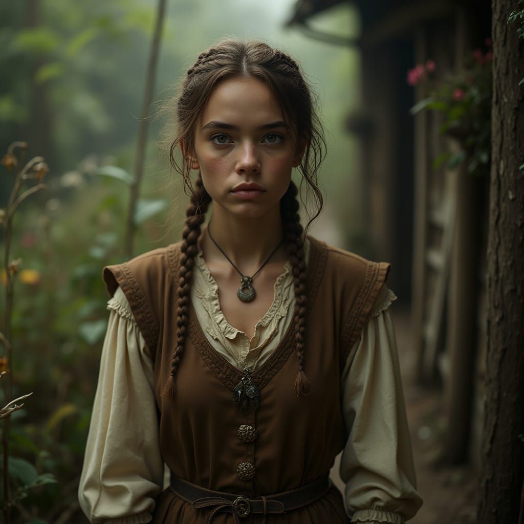 Medieval Farm Girl in Cinematic Film Still Style