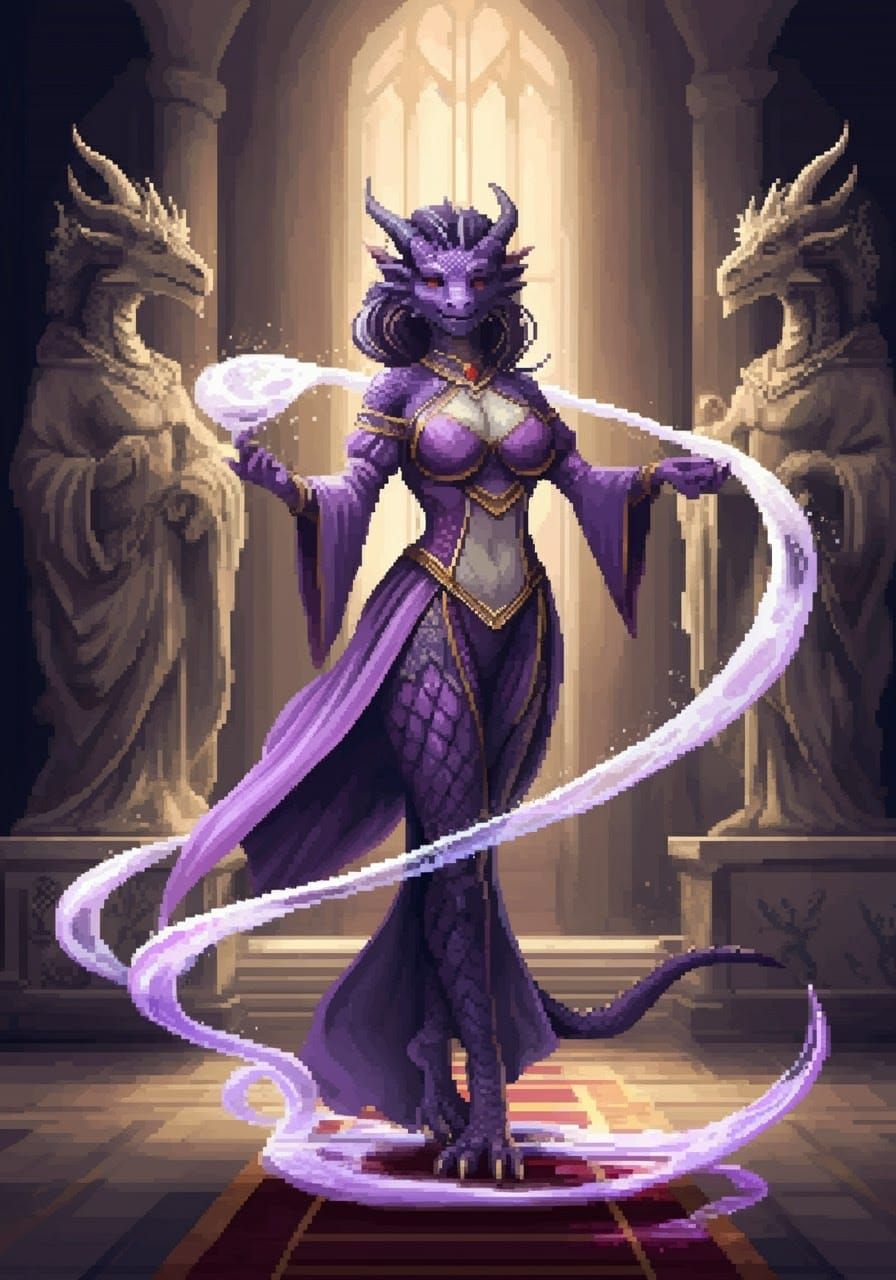 Anthropomorphic Dragon Dancer in 16-bit Pixel Art