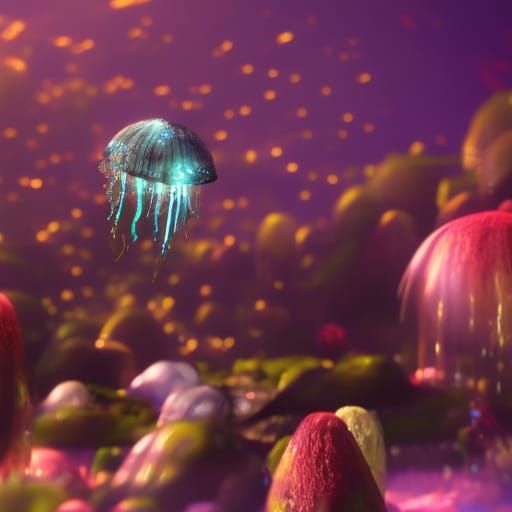 Glowing Jellyfish in a Dramatic Digital Painting