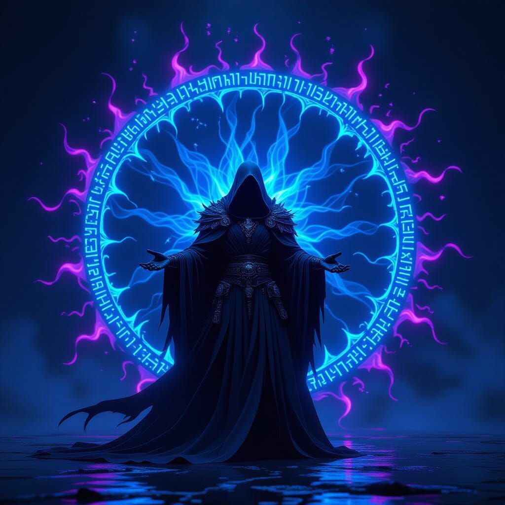 Void Mana Barrier Surrounds Dark Lord in Synthwave Neon Styl...
