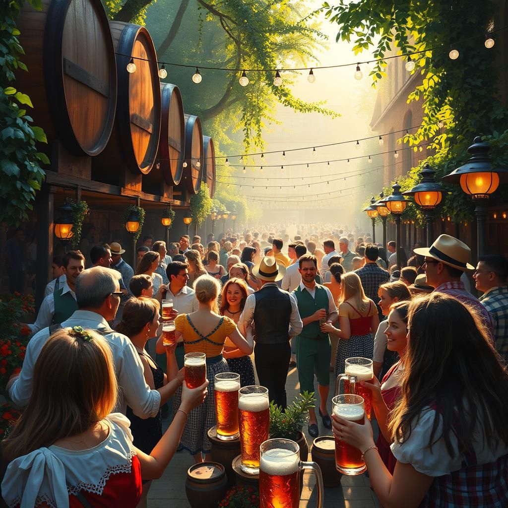 Oktoberfest Celebration as Impasto Gouache Painting
