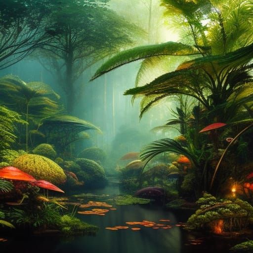 Miniature Rainforest Inside Snail Shell, Digital Art