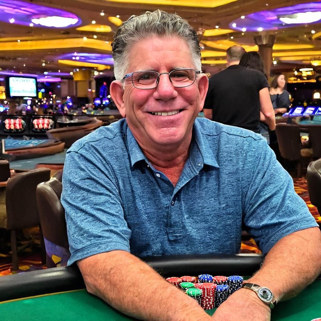 Smiling Gambler at Blackjack Table in Las Vegas