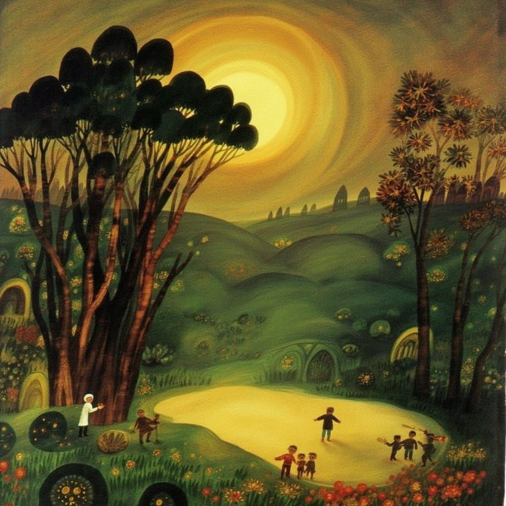 Whimsical Fairytale Landscape in Dreamy Impressionist Style