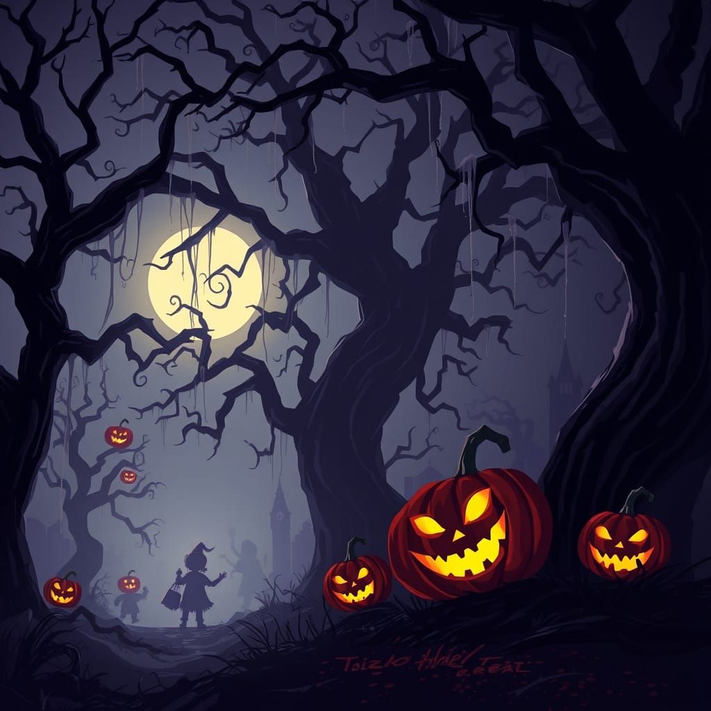 Gothic Halloween Scene with Eerie Jack-o'-Lanterns