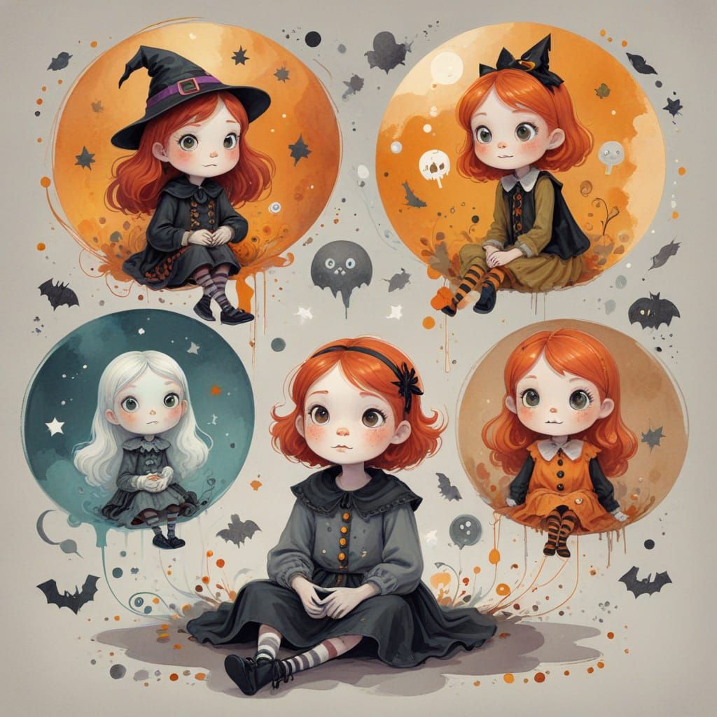Little Girl Lost in Whimsical Halloween Dreams