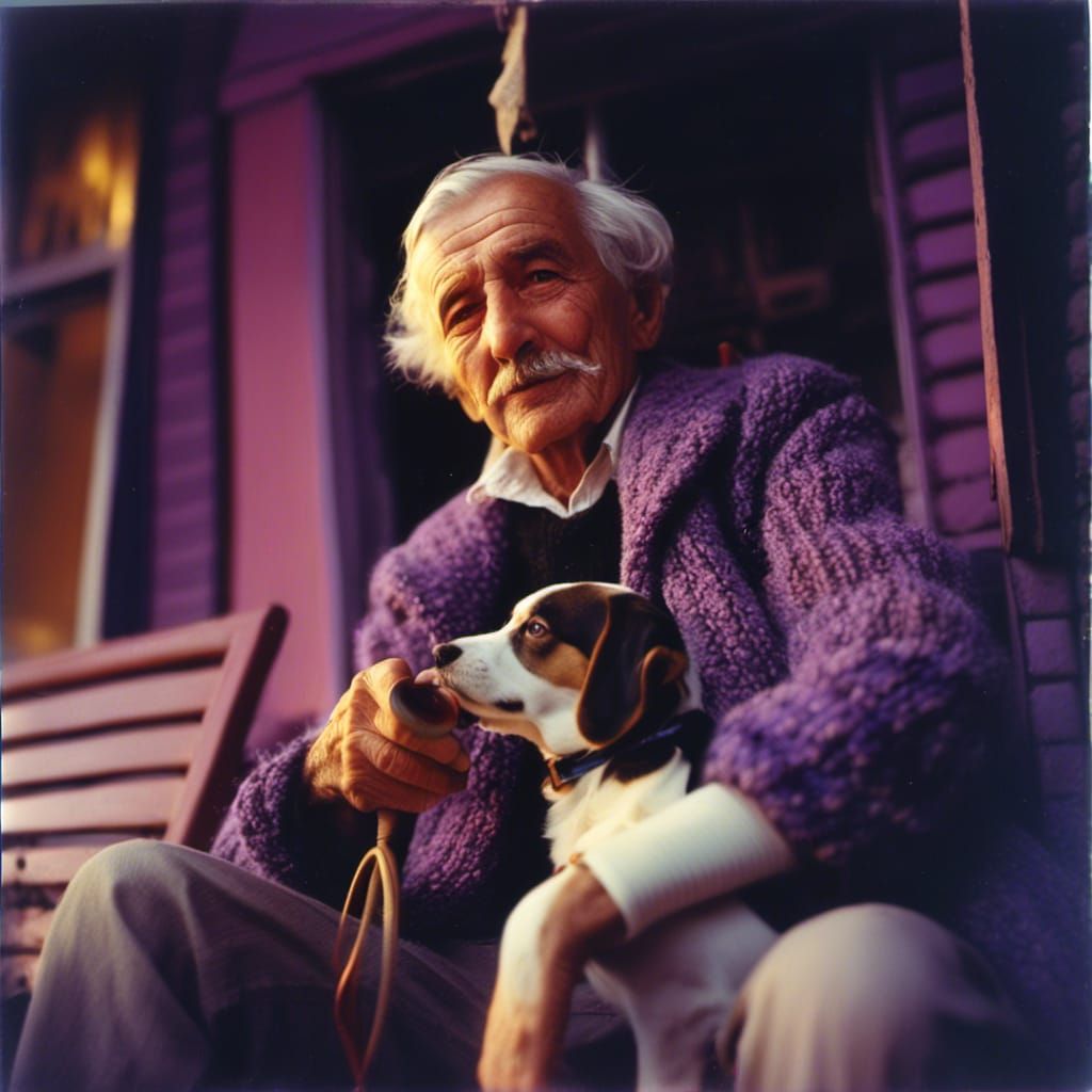Nostalgic Sunset: Old Man and Dog Portrait