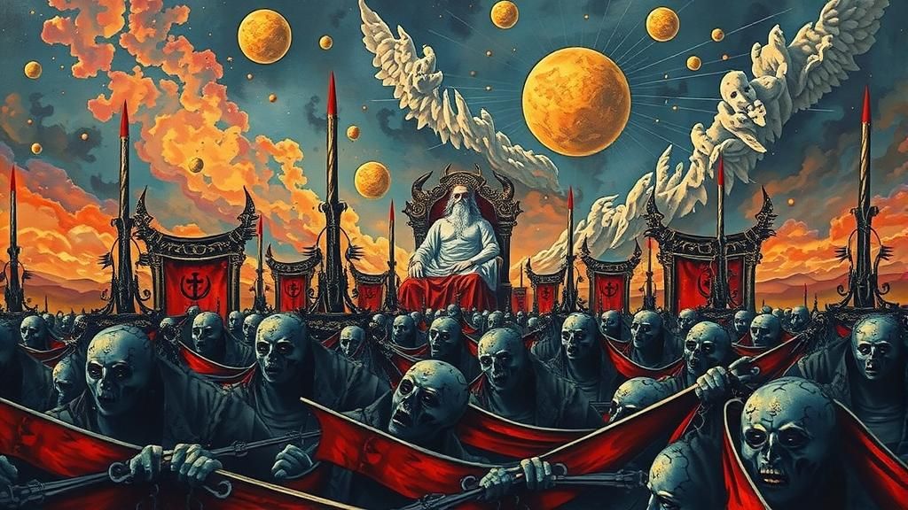 God with Devil Horns in Dystopian Surrealism