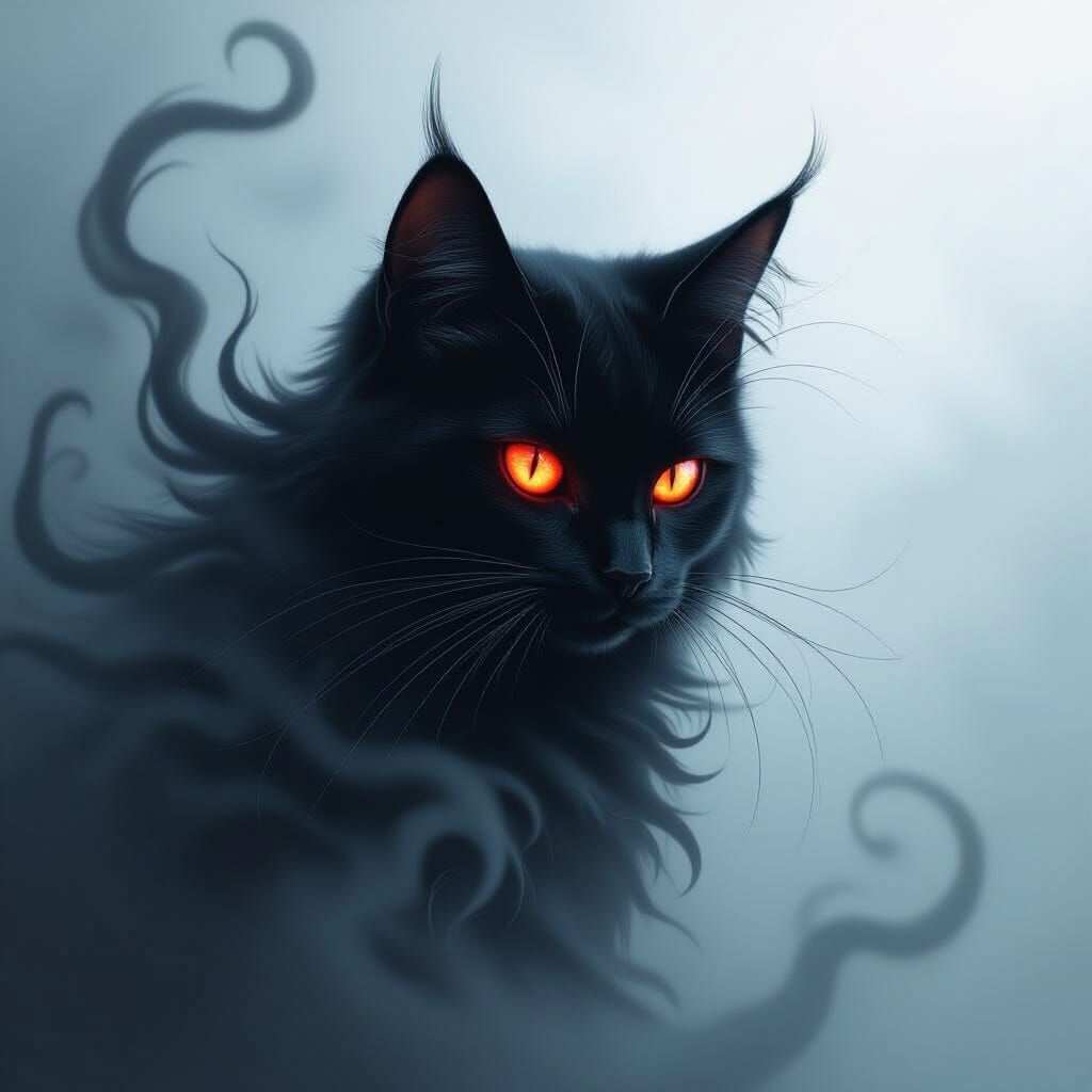Gothic Shadow Cat in Eerie Mist