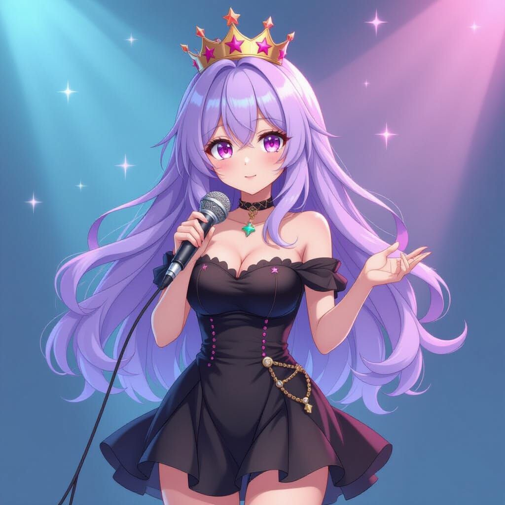 Anime Starlet with Pink Eyes and Crown