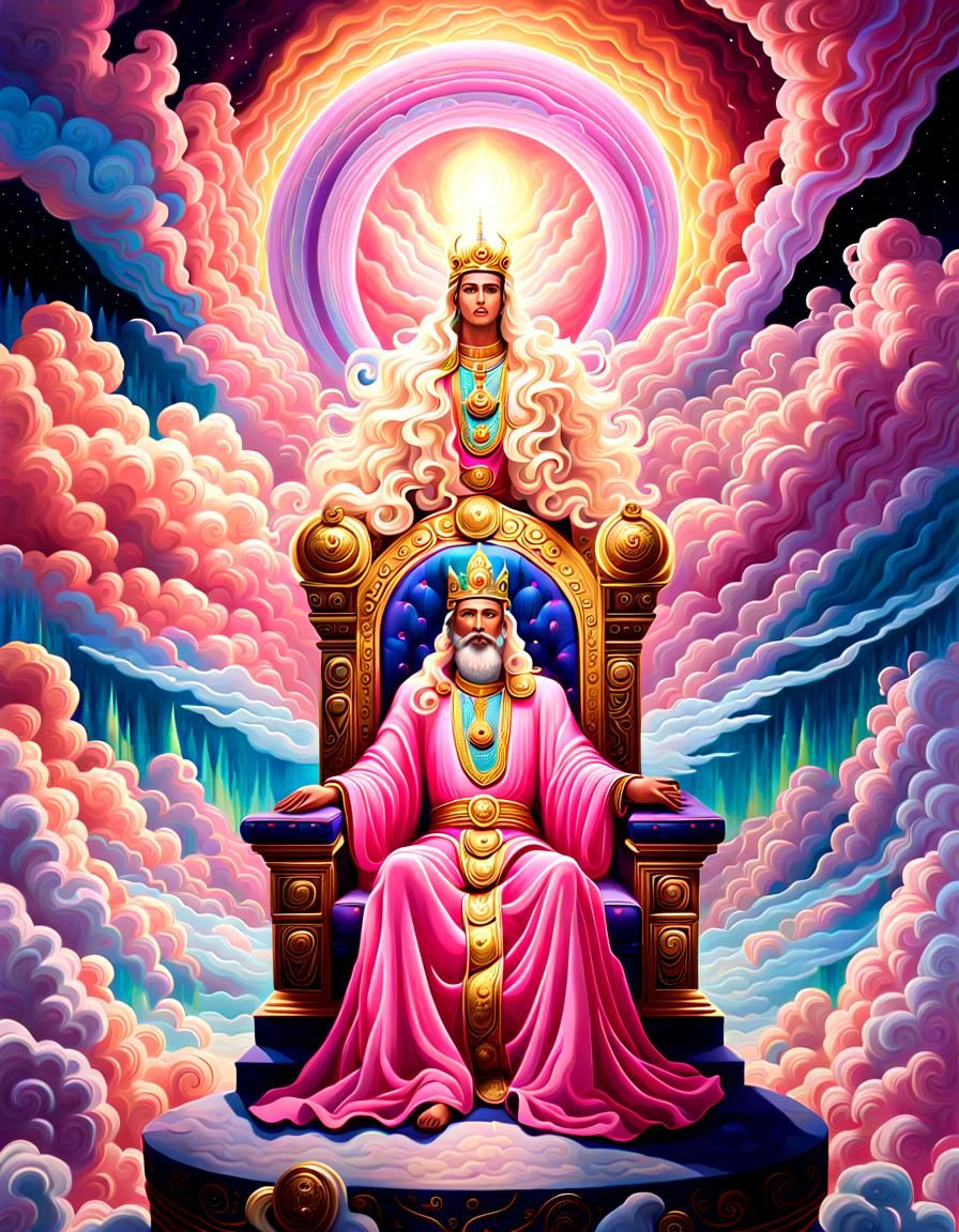 Surreal Deity on Cloud Throne: Oil Painting