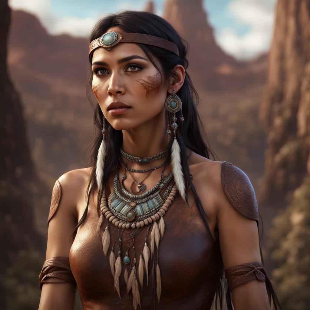 Beautiful Native American Woman in Detailed Matte Painting