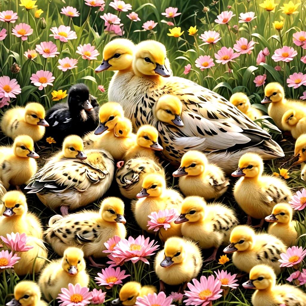 Ducklings Cuddle with Pig in Detailed Matte Painting