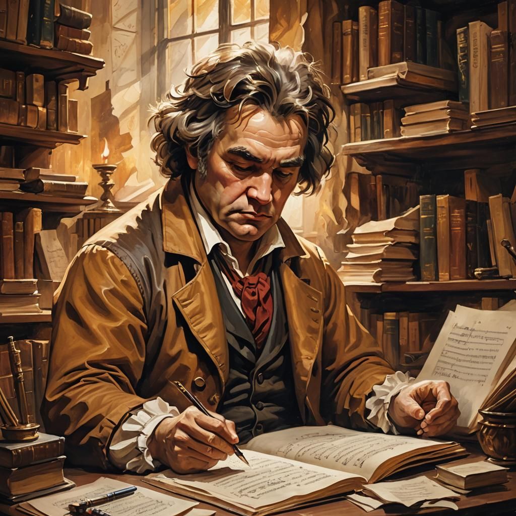 Beethoven Composing Music: An Oil Painting