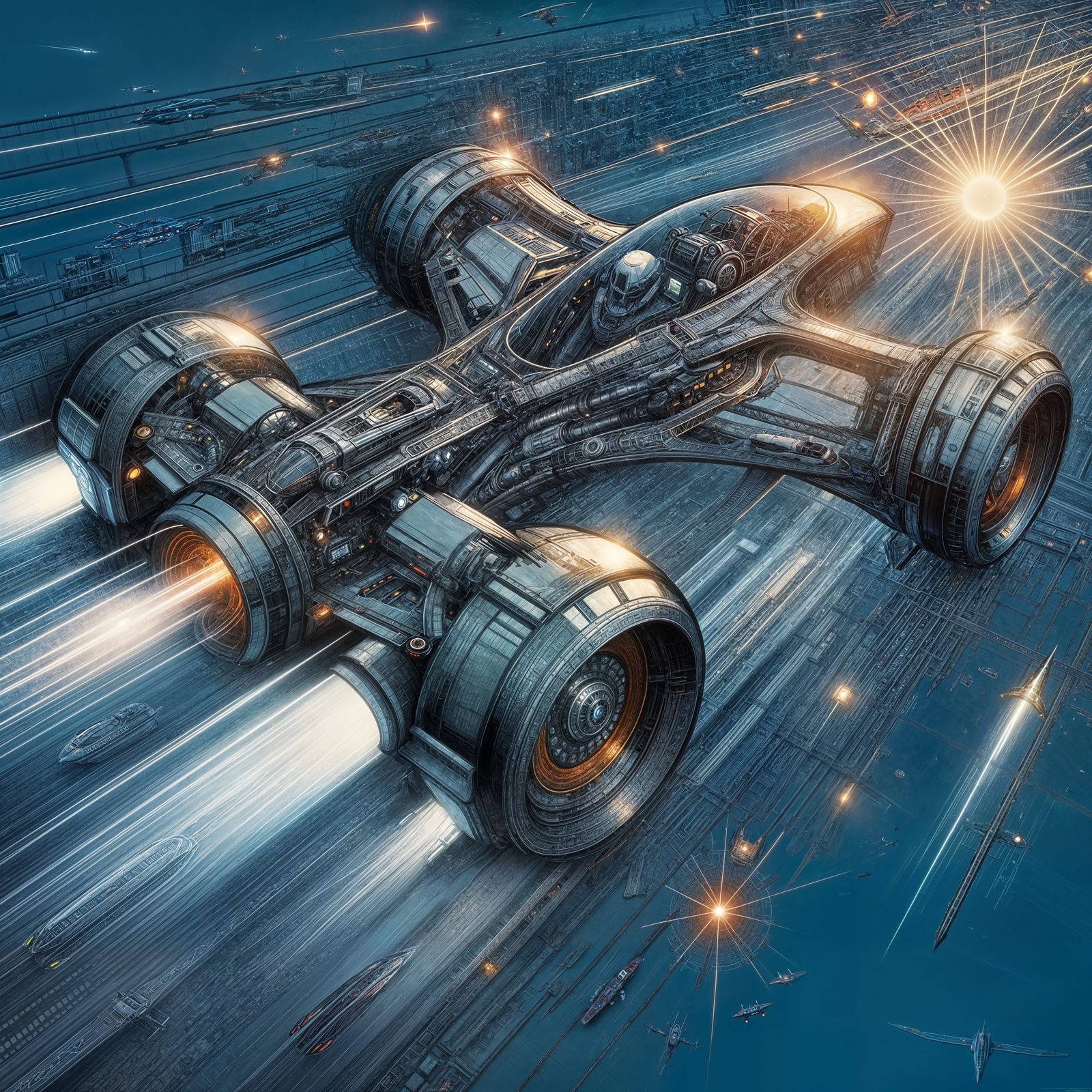 Sleek Futuristic Hovercraft Radiates Dynamic Energy