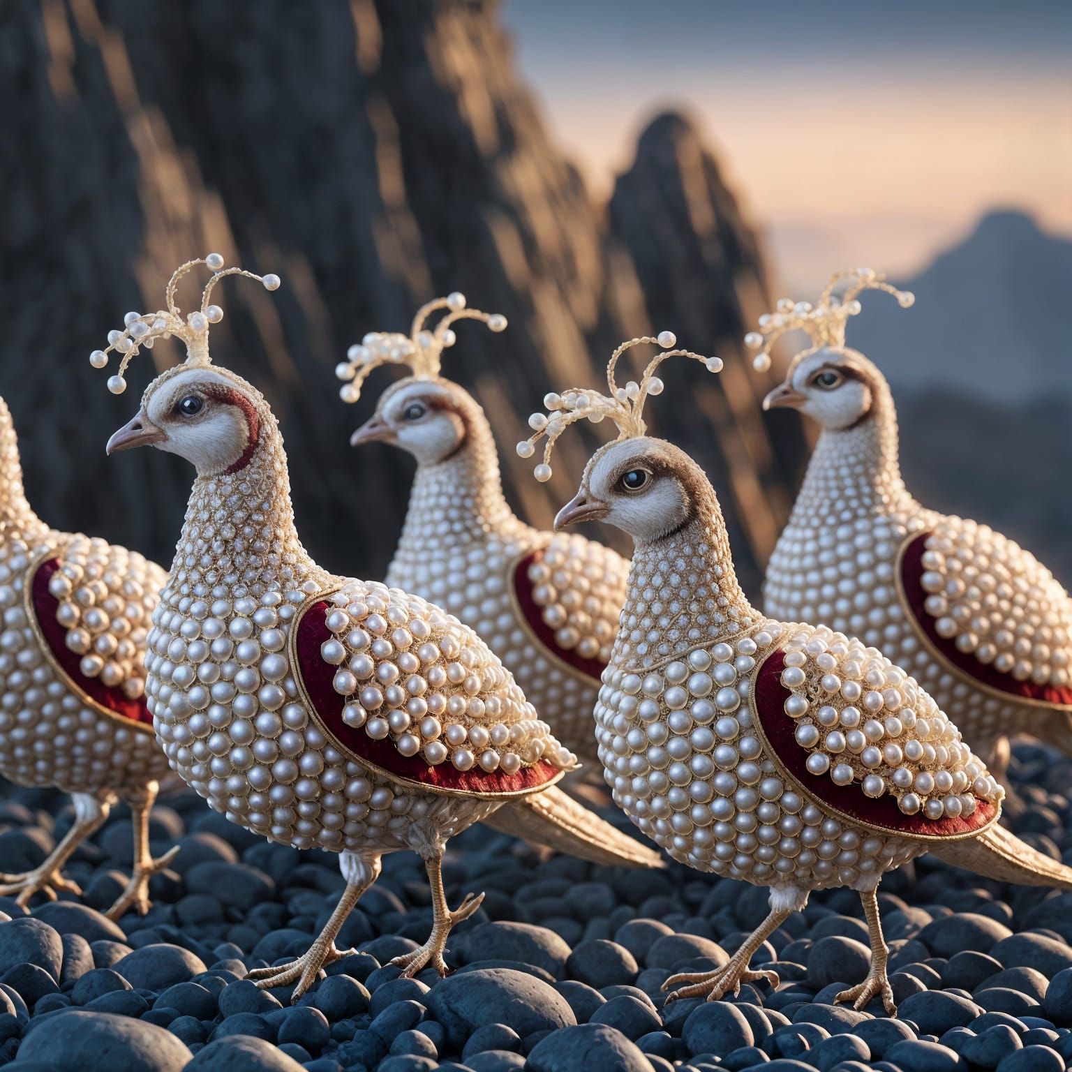 Pearl Quail Family: A Digital Matte Painting