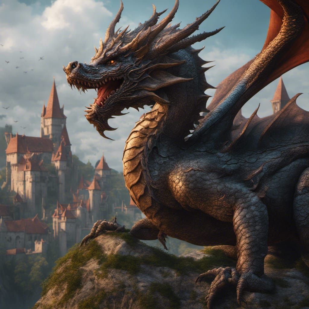 Detailed Medieval Dragon in Matte Painting Style
