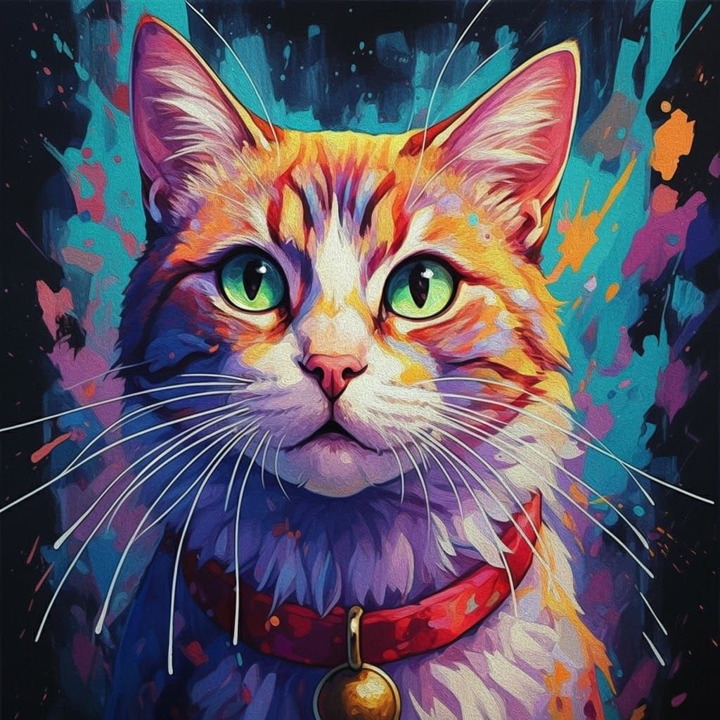 Expressive Cat Portrait in Anime-Inspired Acrylic