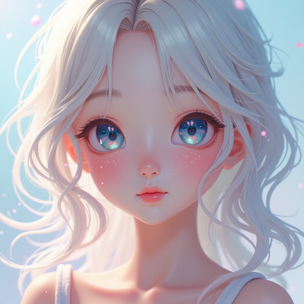 Ethereal Anime Portrait with Silky Hair and Blue Eyes