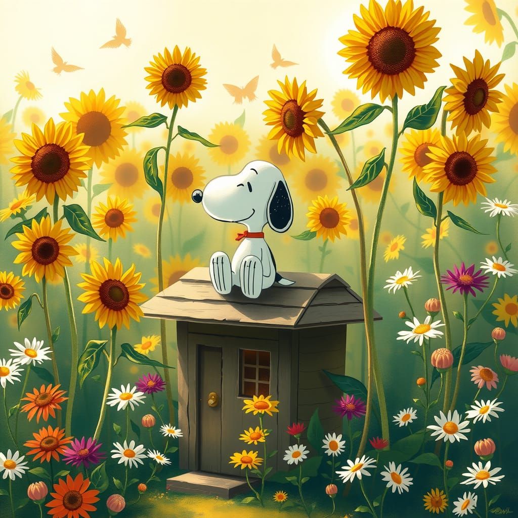 Snoopy's Sunny Garden: A Whimsical Illustration