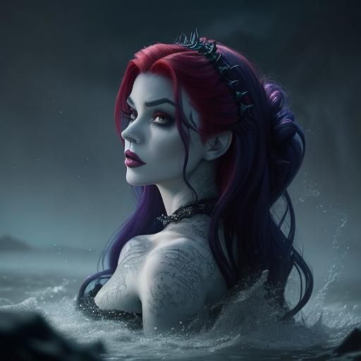 Eerie Mermaid Villain in Dark Photorealistic Style