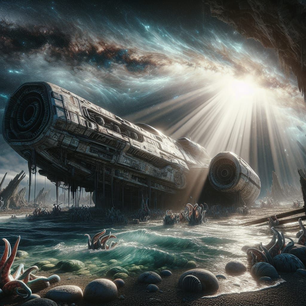 Sunken Sci-Fi Ship in Alien Sea