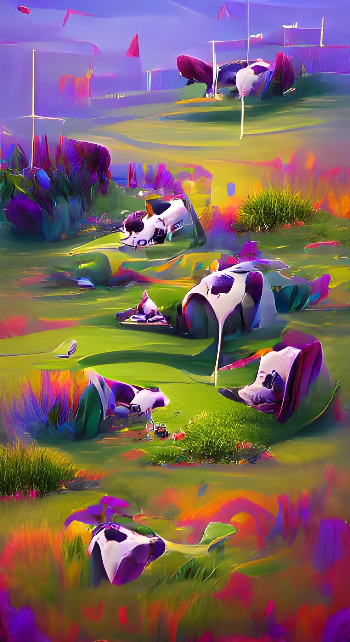 Calves Grazing in Field: Fauvism Fantasy Art