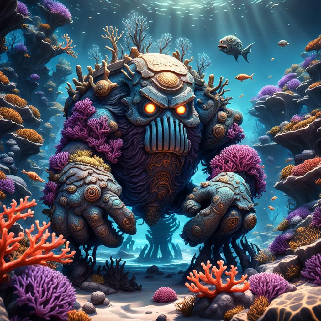 Coral Golem Guardian of the Deep Sea Reef