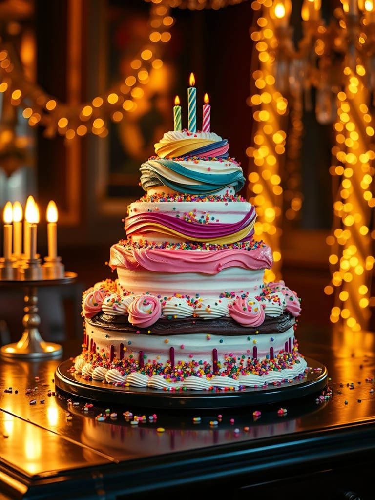 Surreal Birthday Cake in Cyberpunk Style