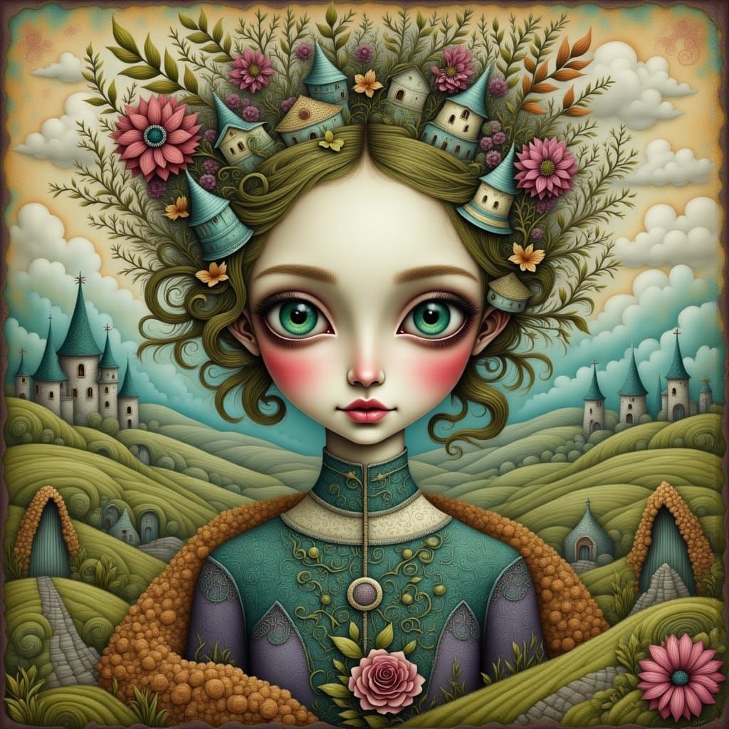 Surreal Portrait in Mixed Media Style