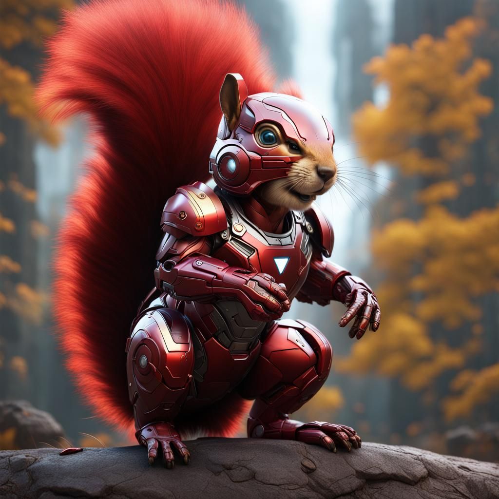 Squirrel Iron Man Detailed Matte Painting