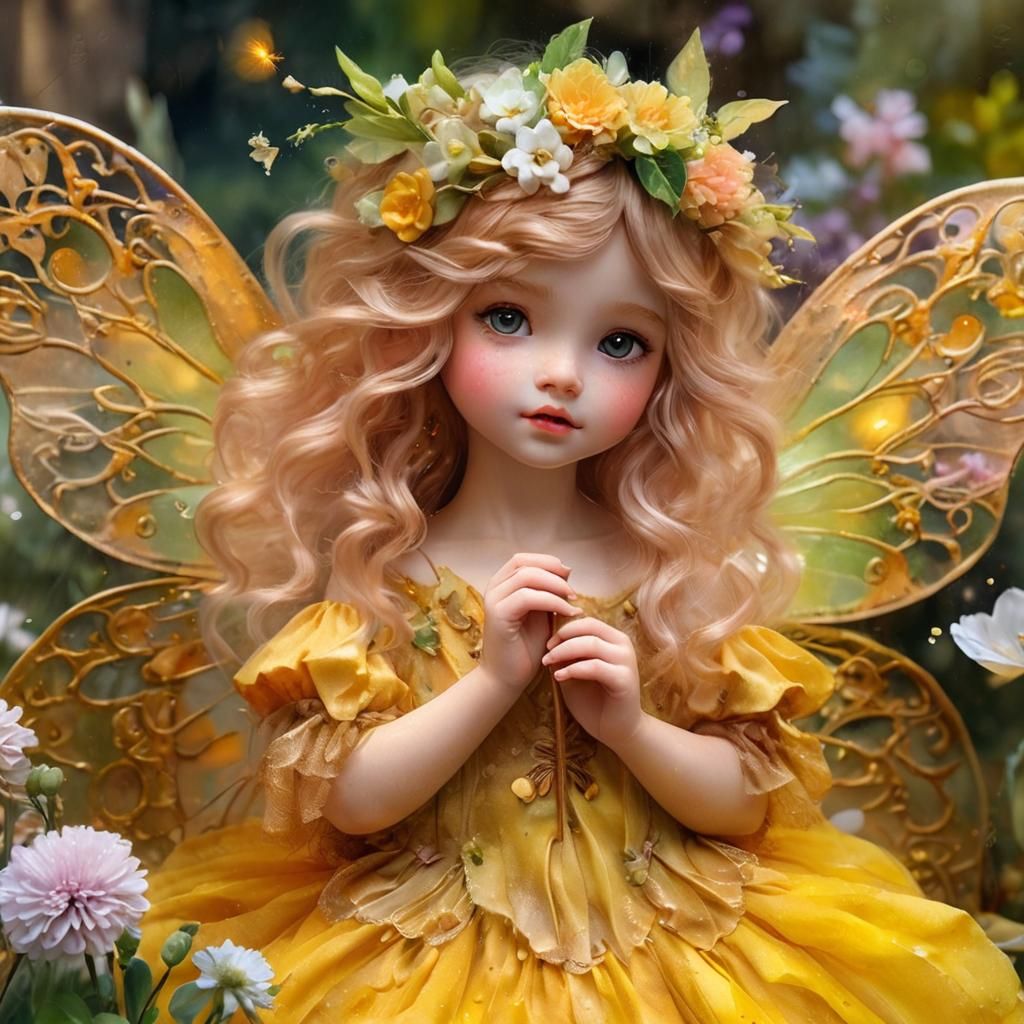 Fairy Girl in Garden: Pastel Watercolor Art