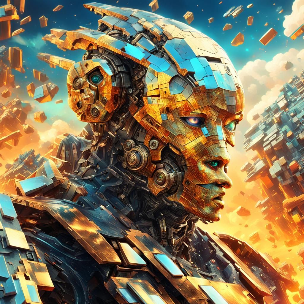 AI Robot Fighter in Surreal Digital Art