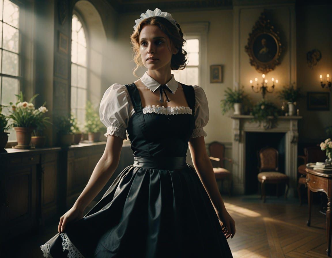 Elegant French Maid in Soft, Golden Light