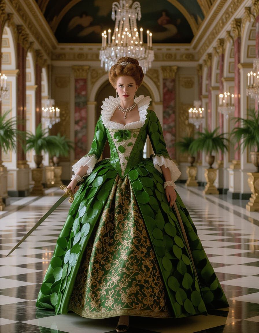 Noblewoman in Versailles Botanical Hall, Caravaggio Style