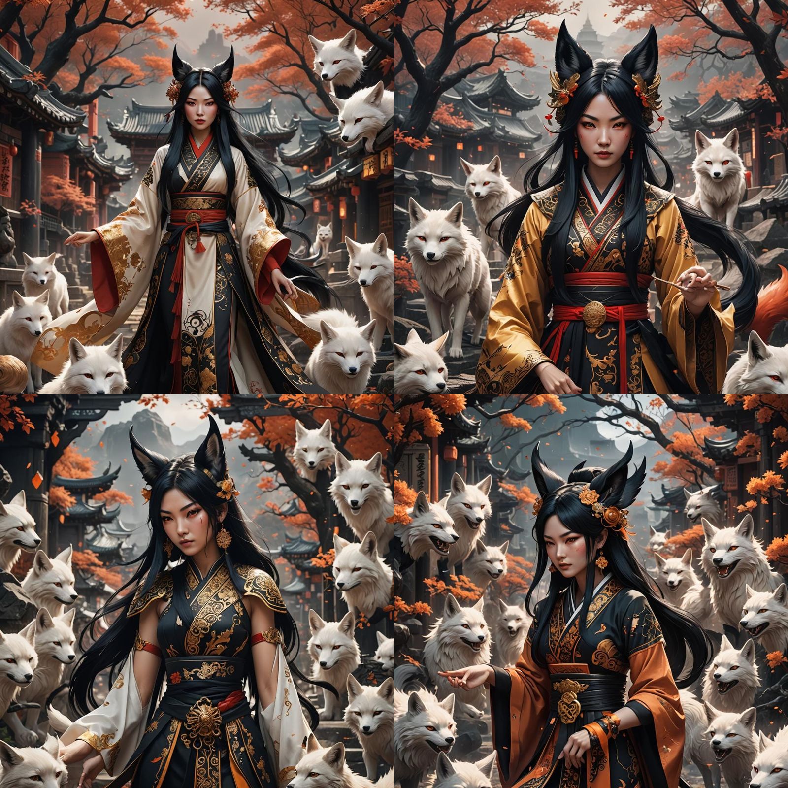 Kitsune Woman with Black Hair, Fantasy Concept Art