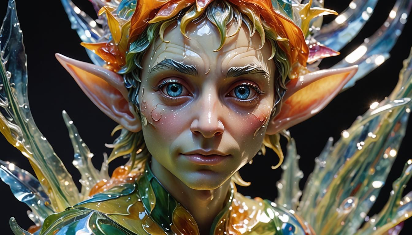 Glass Elf Sculpture with Enamel Details in Fauvist Style
