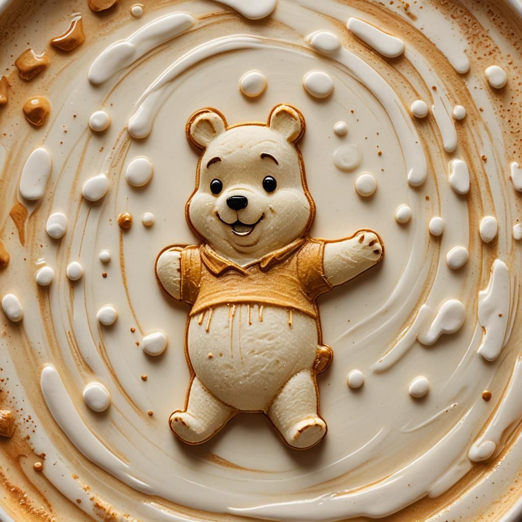Winnie the Pooh Latte Art in Macro Photography