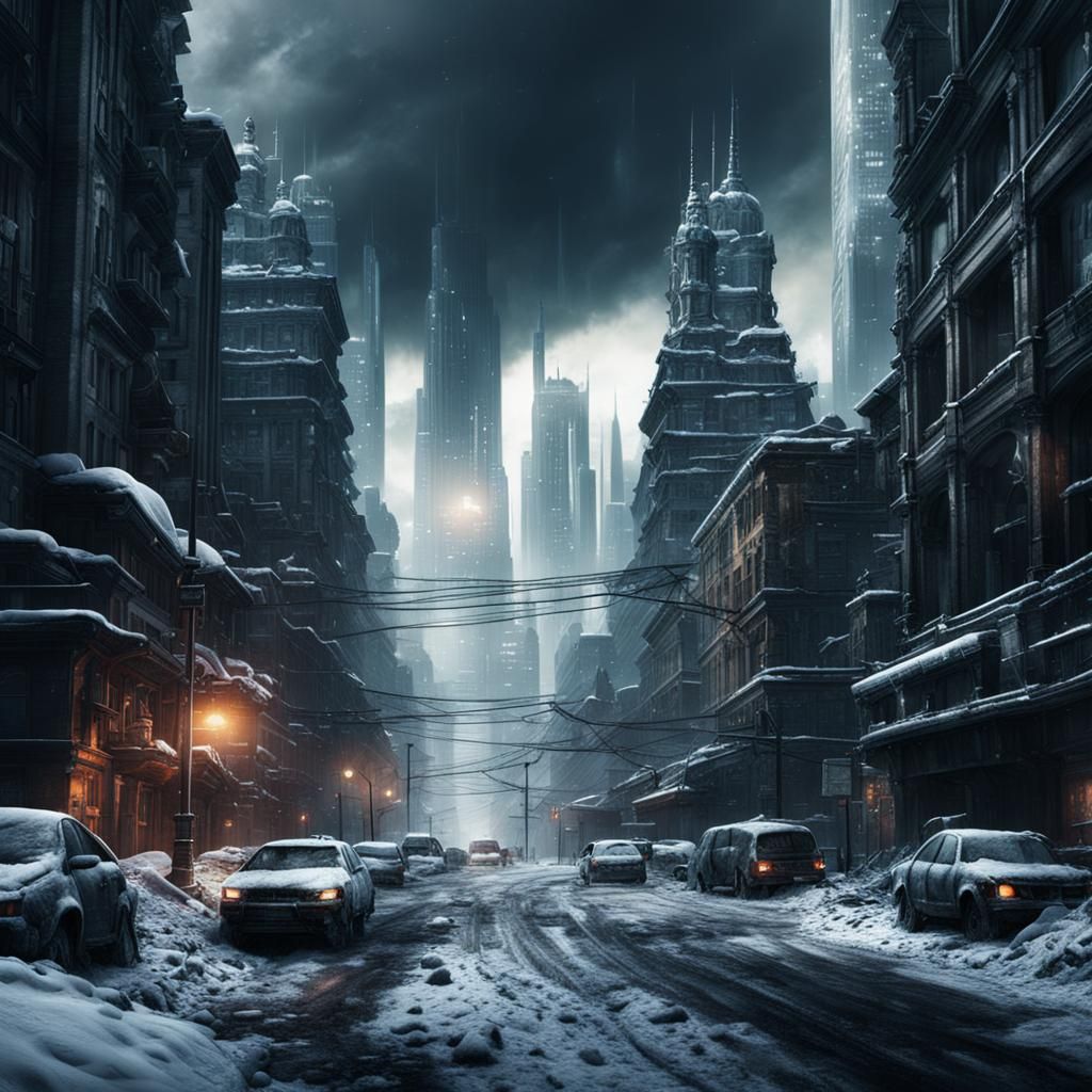 Apocalyptic City Covered in Snow: Digital Matte Painting