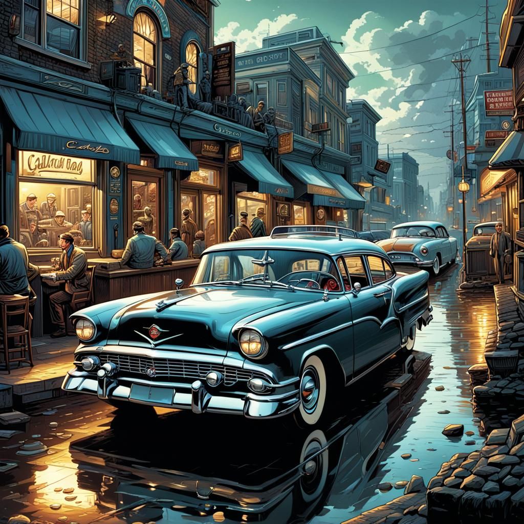 1955 Classic Car in Comic Book Art Style
