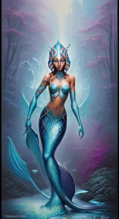 Ahsoka Mermaid: Ethereal Fantasy in Graffiti Art Style