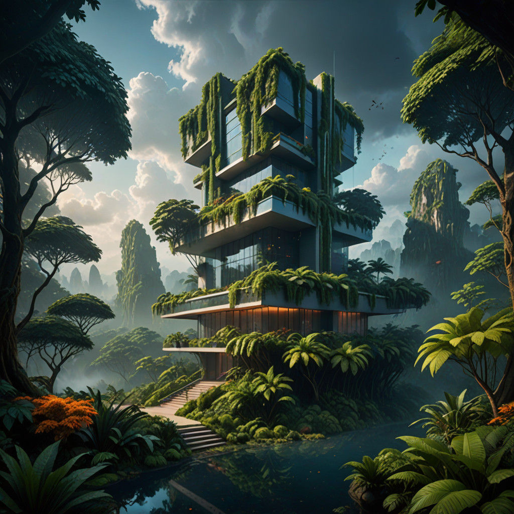 Epic Forest Office Concept Art in Vibrant Colors