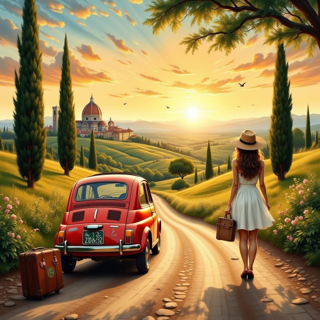 Romantic Vintage Italian Countryside at Sunset