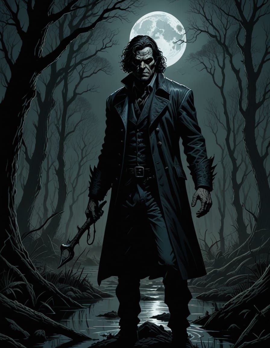 Grim Dark Swamp Landscape in Comic Book Style