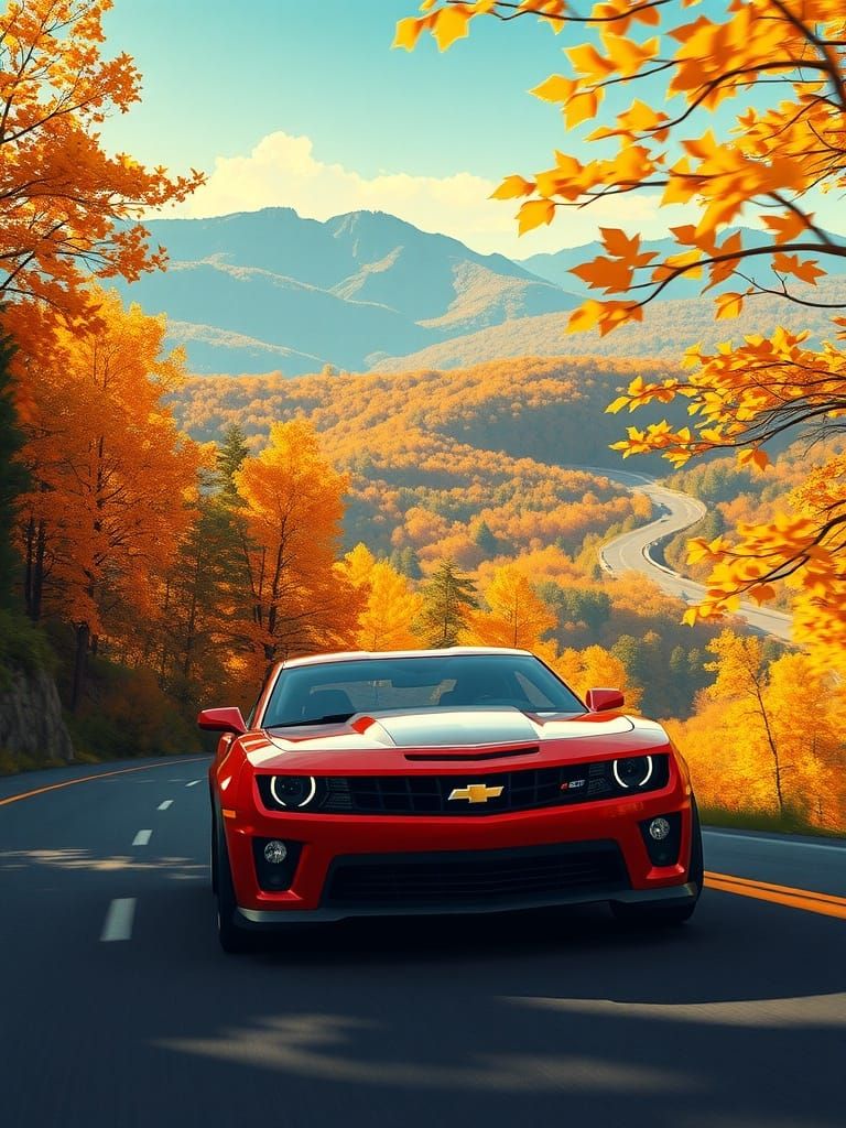 Chevrolet Camaro on Blue Ridge Parkway Autumn Scenic Drive