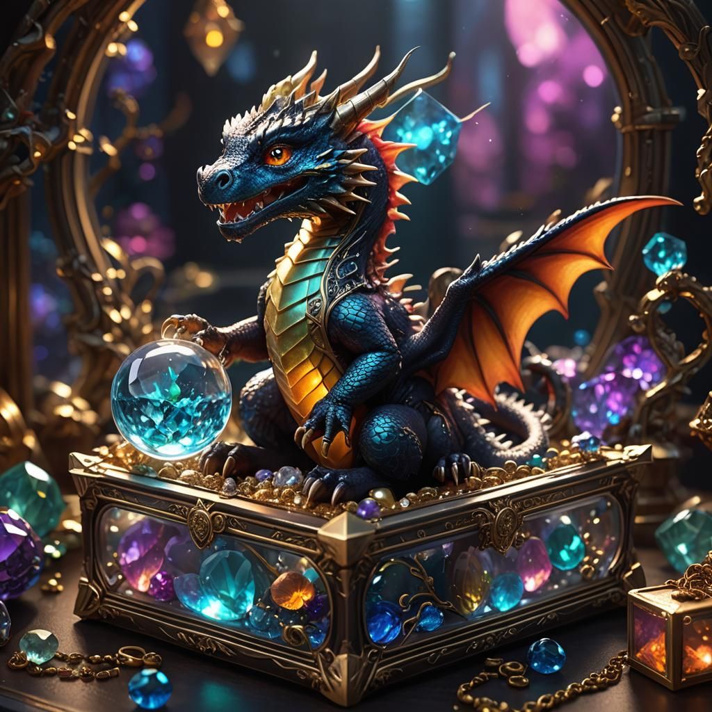 Miniature Dragon in Glass Jewelry Box