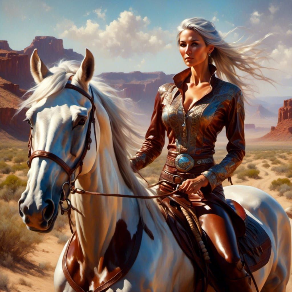 Fantasy Elf Rides Horse: Impressionistic Oil Painting