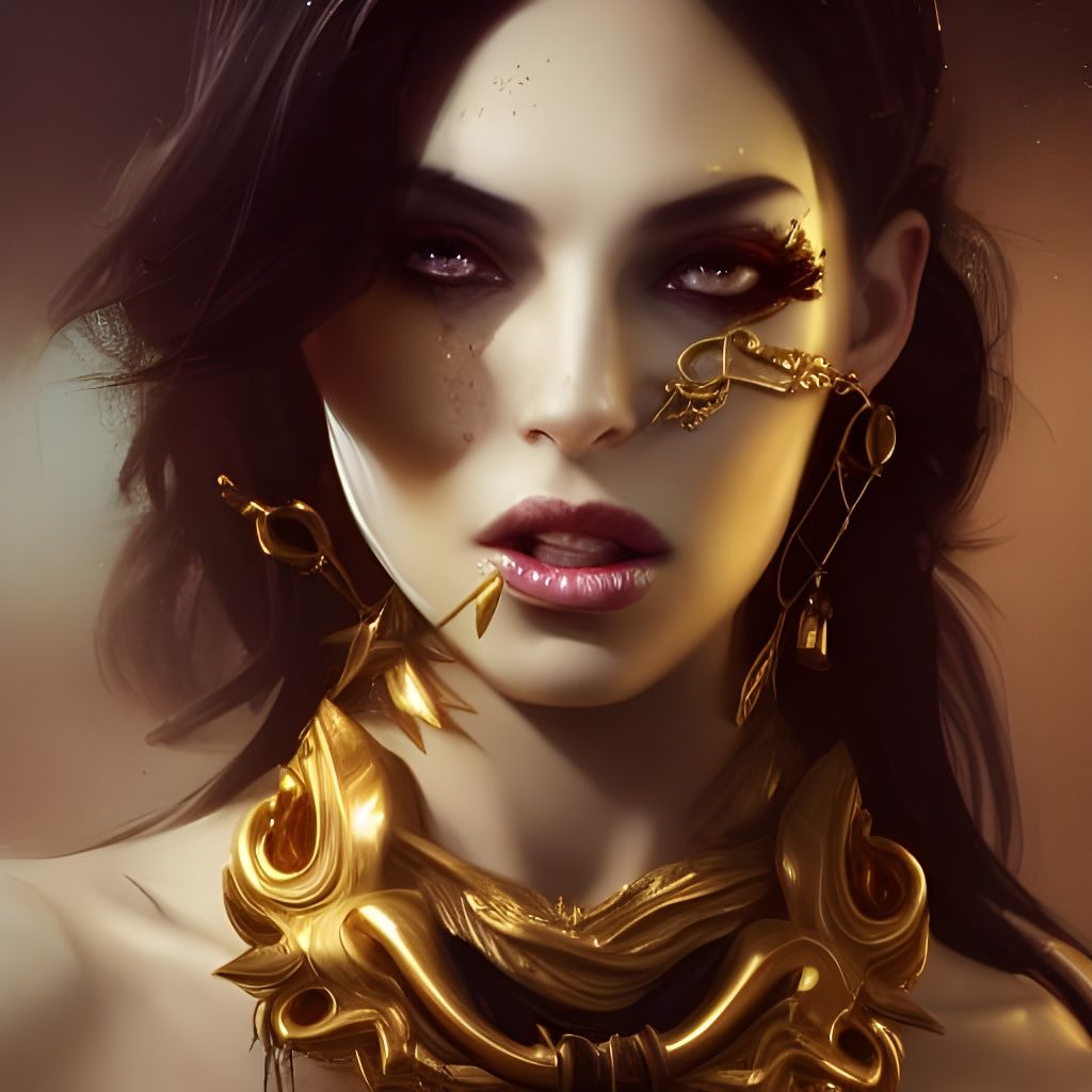 Succubus in Dark Fantasy Style with Gold Jewelry