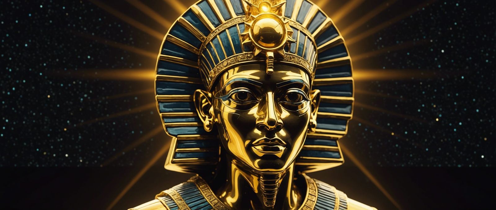 Golden Ra Statue with Cosmic Astral Glow